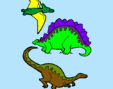 Dibujo Tres clases de dinosaurios pintado por mama123