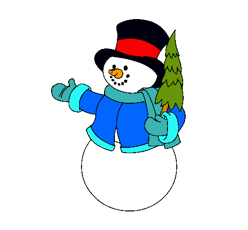 Dibujo muñeco de nieve con árbol pintado por gonzzalo