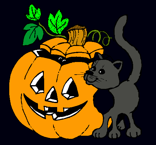 Calabaza y gato