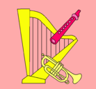 Dibujo Arpa, flauta y trompeta pintado por Viky
