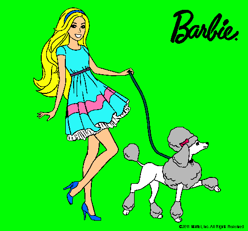 Barbie paseando a su mascota