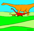 Dibujo Familia de Braquiosaurios pintado por caome
