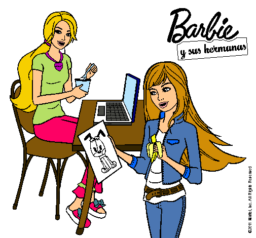 Barbie y su hermana merendando