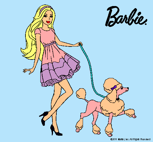 Barbie paseando a su mascota