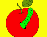 Dibujo Manzana con gusano pintado por kollk