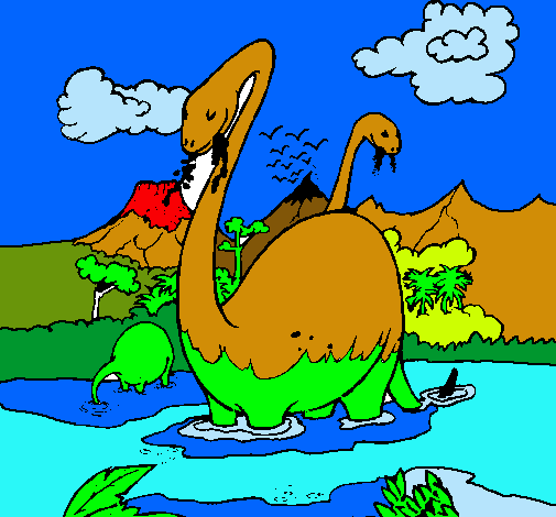 Dibujo Apatosaurios en el agua pintado por ALE2004