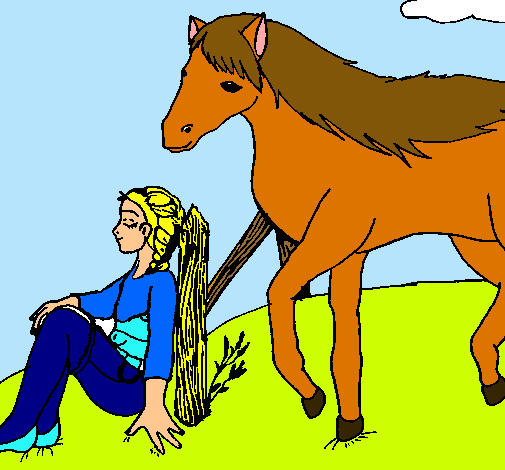 Dibujo Chica y caballo pintado por alba-adela
