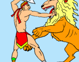 Dibujo Gladiador contra león pintado por naxit