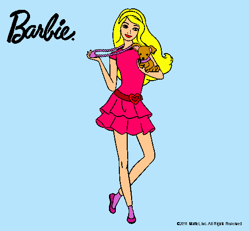 Dibujo Barbie y su mascota pintado por Helga
