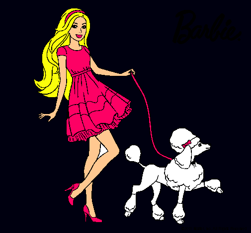 Barbie paseando a su mascota