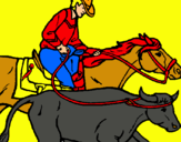 Dibujo Vaquero y vaca pintado por racing