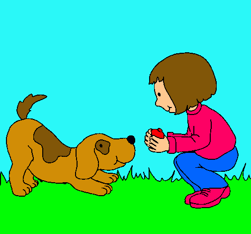 Niña y perro jugando