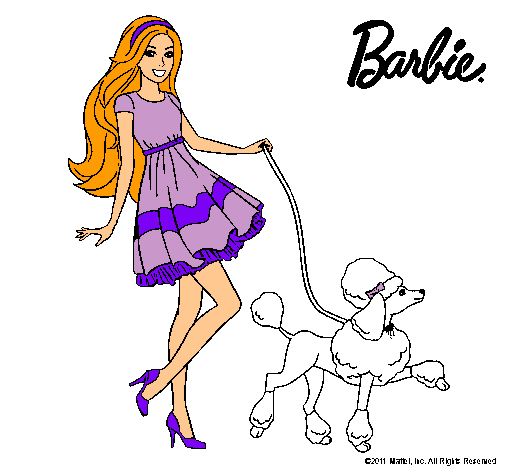 Barbie paseando a su mascota