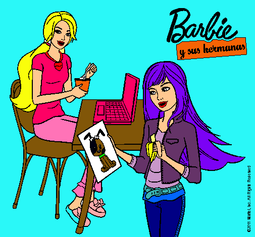 Barbie y su hermana merendando