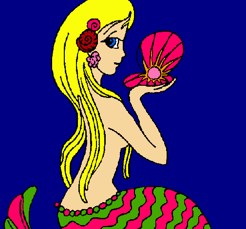 Dibujo Sirena y perla pintado por azulito