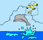 Dibujo Delfín y gaviota pintado por cecicecila