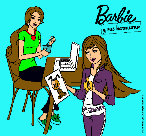 Barbie y su hermana merendando