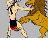 Dibujo Gladiador contra león pintado por INDARA