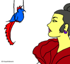 Dibujo Mujer y pájaro pintado por labrat