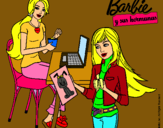 Dibujo Barbie y su hermana merendando pintado por mesitassssss