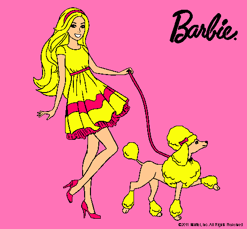 Barbie paseando a su mascota