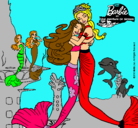 Dibujo Barbie sirena y la reina sirena pintado por enelfondodelmar