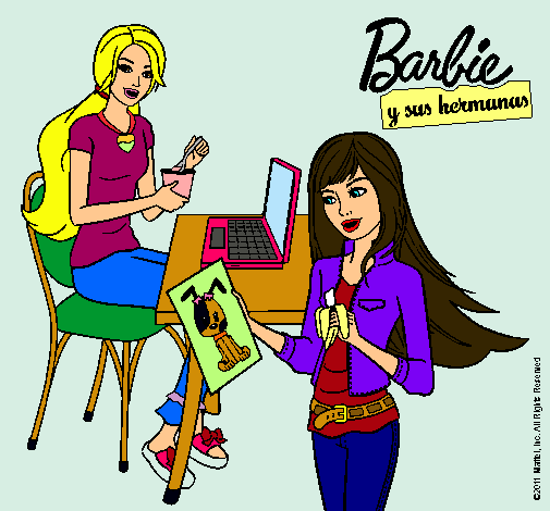 Barbie y su hermana merendando