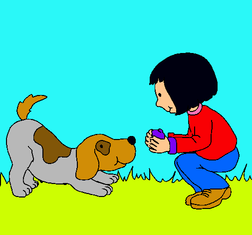 Niña y perro jugando