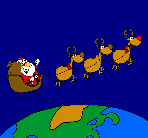 Dibujo Papa Noel repartiendo regalos 3 pintado por ianna