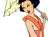 Dibujo Geisha con paraguas pintado por Extrellita
