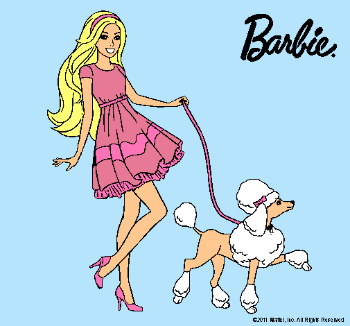 Barbie paseando a su mascota