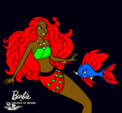 Dibujo Barbie sirena con su amiga pez pintado por IRIA