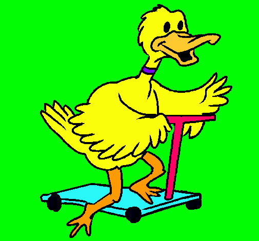 Pato en patinete