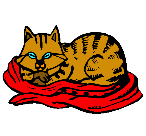 Dibujo Gato en su cama pintado por nickname