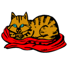 Dibujo Gato en su cama pintado por nickname