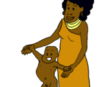 Dibujo Madre e hijo de Guinea pintado por Extrellita