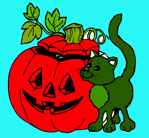 Calabaza y gato