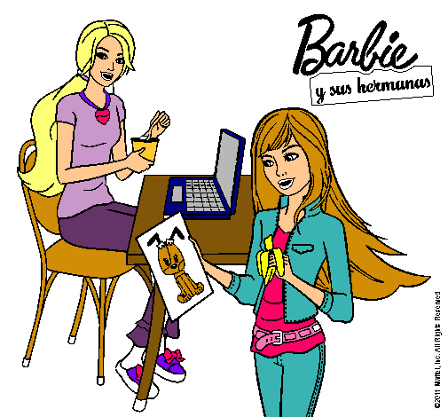 Barbie y su hermana merendando