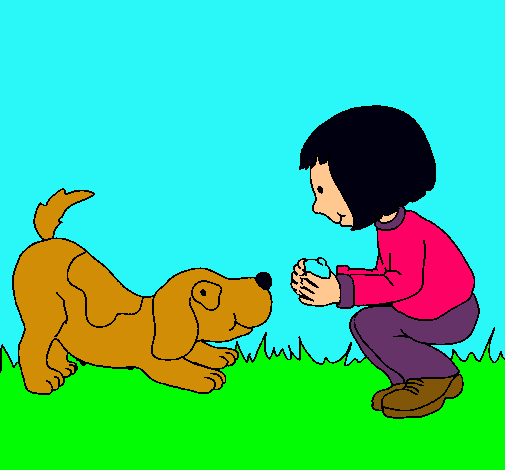 Dibujo Niña y perro jugando pintado por lVale23