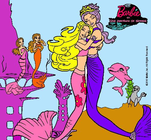 Dibujo Barbie sirena y la reina sirena pintado por Candida
