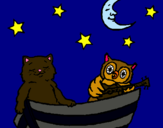 Dibujo Gato y búho pintado por abestruz