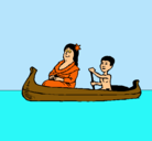 Dibujo Madre e hijo en canoa pintado por amalia
