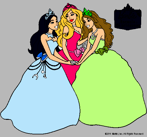 Dibujo Barbie y sus amigas princesas pintado por chccalita