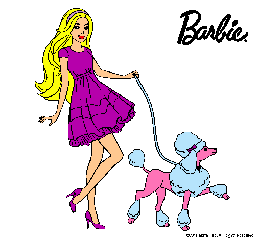 Barbie paseando a su mascota