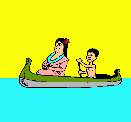 Madre e hijo en canoa