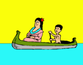 Dibujo Madre e hijo en canoa pintado por colivenc