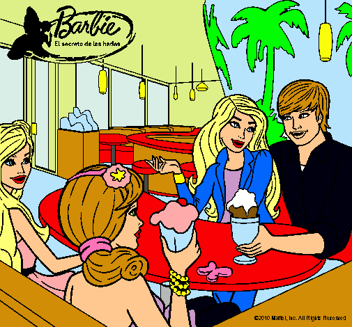 Dibujo Barbie y sus amigos en la heladería pintado por aslin