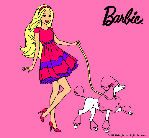 Dibujo Barbie paseando a su mascota pintado por chccalita