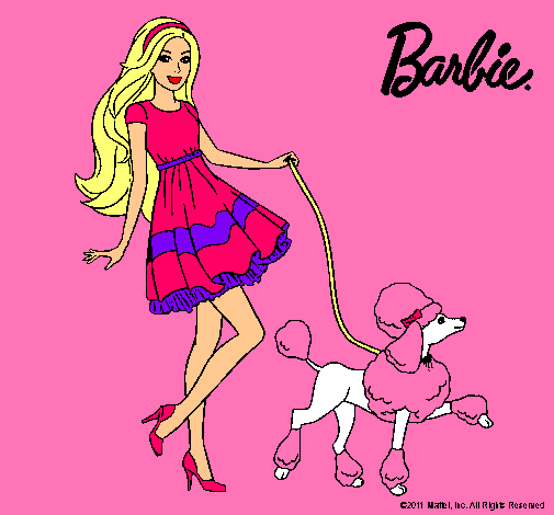 Barbie paseando a su mascota