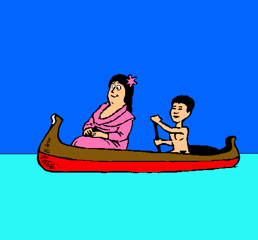 Madre e hijo en canoa